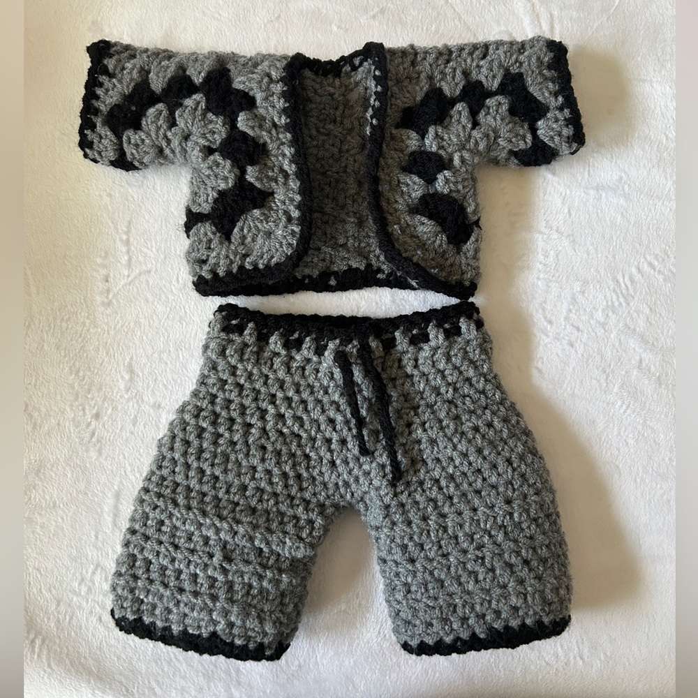 Teddy Bear Cardigan and Pants set - Handcrafted crochet